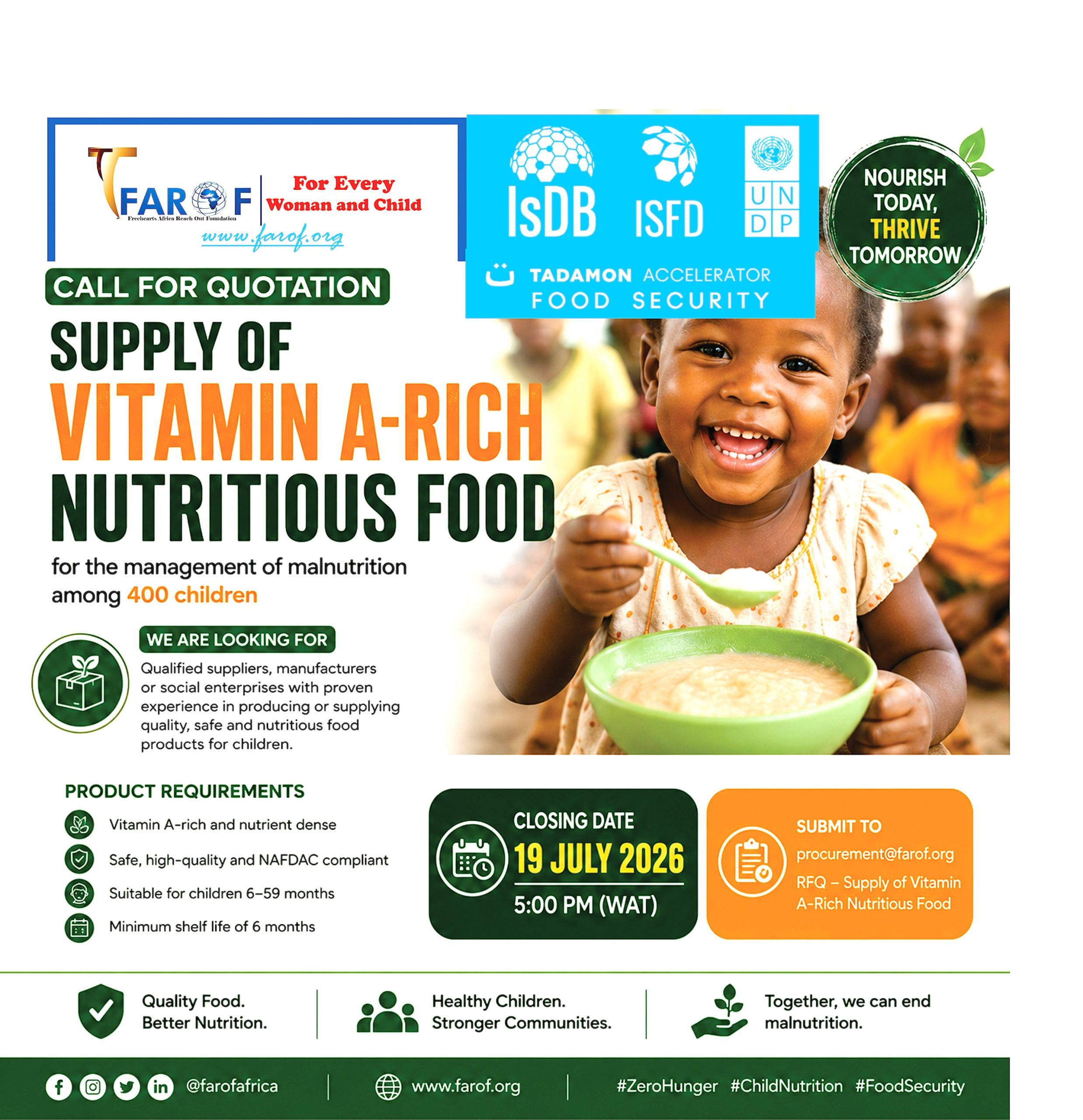 REQUEST FOR QUOTATION (RFQ)  Supply of Vitamin A-Rich Nutritious Complementary Food